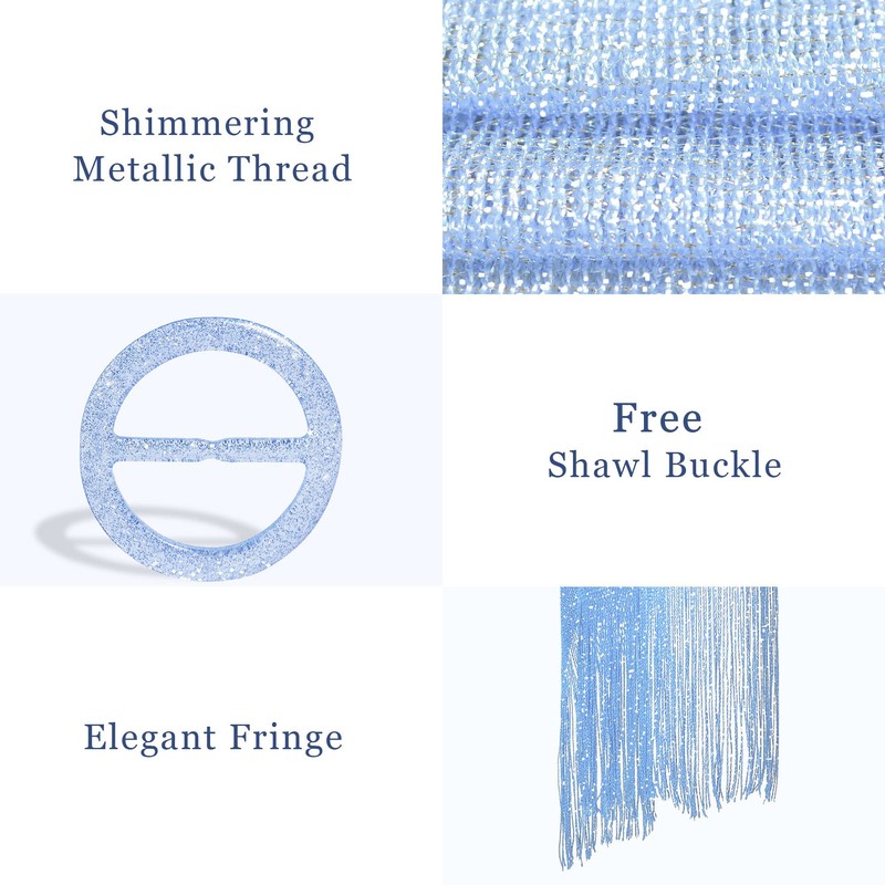 vimate Evening Shawl Wrap, Womens Solid Light Blue Shimmering Evening