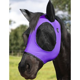 Harrison Howard Horse Fly Mask with Forelock Opening Stretch Breathable and Comfortable for Horses UV -Protection Purple L