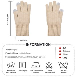 lifwimner Winter Gloves Women's Touchscreen Warm Fleece Knitted Gloves Thermal Winter Gloves for Outdoor Sports Running Cycling Leisure, beige