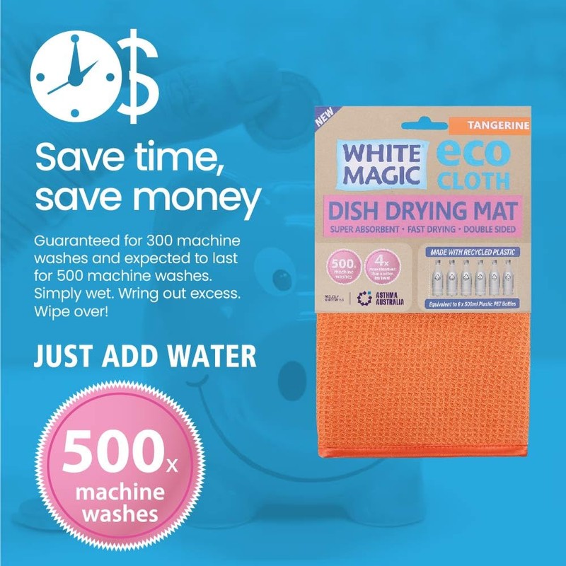 White Magic Microfibre Dish Drying Mat, Tangerine
