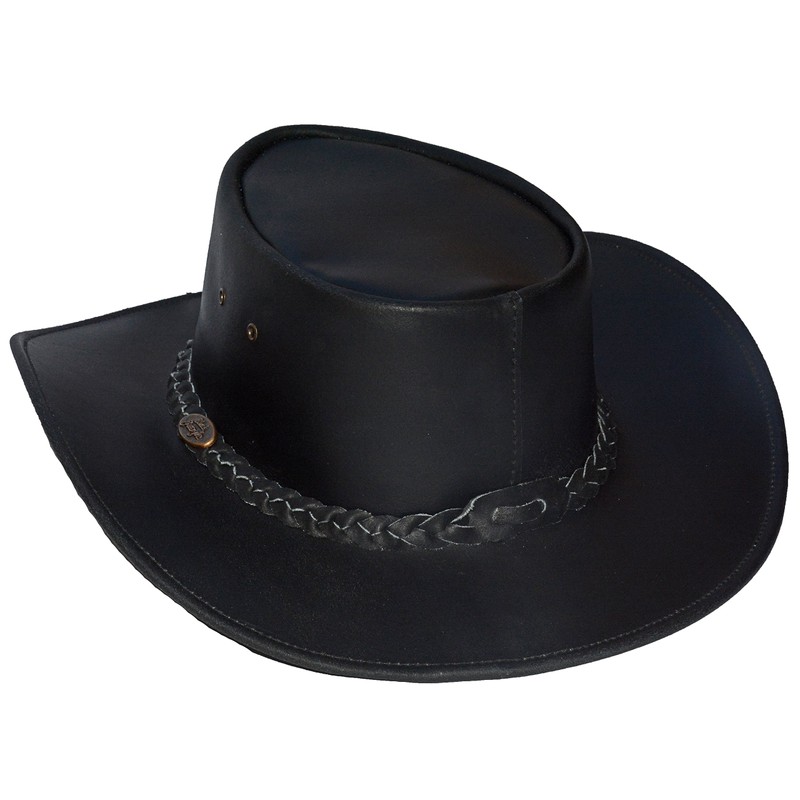 Black Jungle Broome Cowboy Hat Cowhide Leather with Chin Strap,