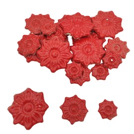 500g Random Ceramic Mosaic Tiles for Crafts, 3 Sizes, Mosaic Pieces for Plates, Flower Pots, Home and Outdoor Decoration (Red, Flower)