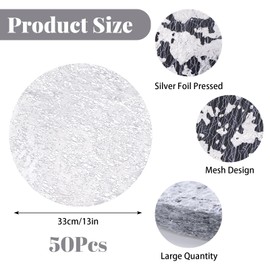 URROMA Meal Mat, 50Pcs Disposable Silver Dining Mat Silver Foil Grid Table Mat Dining Mat Metal Circular Cushion Silver Placemats Party Decor