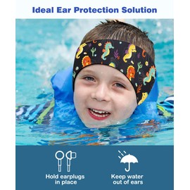 MoKo Swimming Headband for Kids, Cute Swinmmers Headband Ear Band for Kids Keep Water Out Waterproof Ear Protection Band for Bathing Swimming Ear Band for Kids Age 1-3 S Size, Black Seahorse
