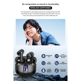 Wireless Earbuds, Bluetooth 5.3 Headphones with HiFi Stereo Sound, 48H Playtime with LED Power Display Charging Case, IP6 Waterproof in-Ear Earphone with Mic for Sport