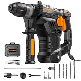 RH15A 1-9/16'' SDS-Plus Rotary Hammer Drill, 12.5Amp Heavy Duty Rotary Hammer with 4 Functions, Safety Clutch, Vibration Control, Corded Demolition Hammer for Concrete, Drill Bits and Chisels Included