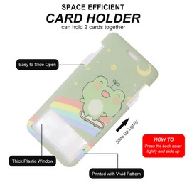 2 Set Cute Duck Retractable Lanyard with ID Badge Holder, Kawaii Duck Dinosaur Cat Dog Cartoon Animal Lanyard Holder with Key Chain for Bus School Cards, Men and Women (Rainbow Frog)