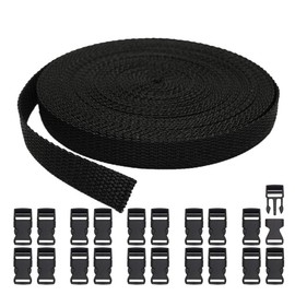 RETON 15mm Wide 10 Yards Black Nylon Webbing Strap + 20 PCS Adjustable Buckles Plastic Side Release Buckles