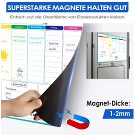 KTRIO KTRIO A3 Magnetischer Wochenplaner für Haushaltsplan, Einkaufsliste, Essens- und Fitnessplanung. Nass & trocken abwischbares Whiteboard mit 7 Markern und Schwamm zum Aufhängen