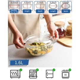 Mini-1.8 QT Oval Glass Casserole Dish With Lid, (Single Serving) Glass Microwave Casserole Dishes Easy Grab Glass Bakeware with Glass Lid, Glass Dish with Glass Lid