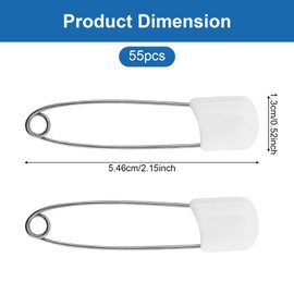 Pack of 55 Nappy Pins, 5.5 cm Safety Pins, Large Nappy Pins with Locking Clasp, Safety Pin Chain, White Safety Pins, Cloth Pin, Safety Pins for Clothing, Crafts, Sewing