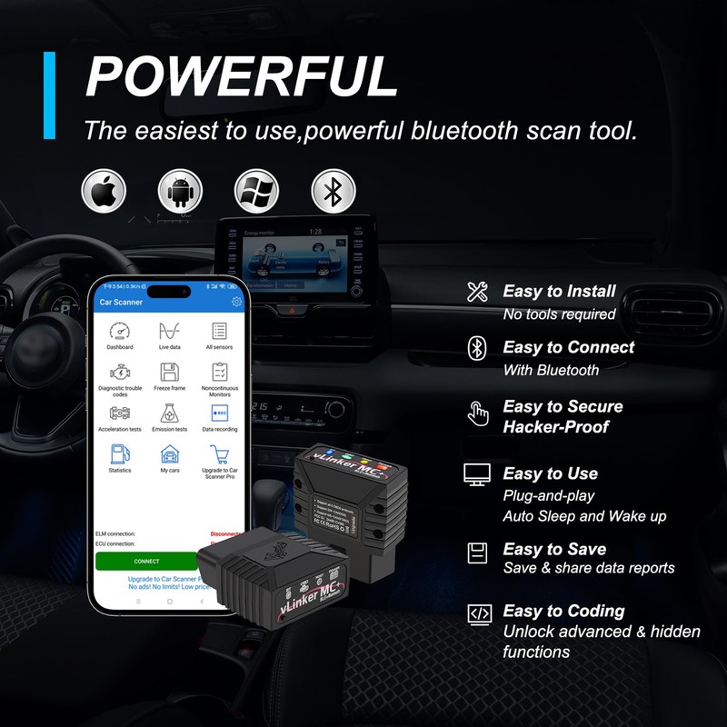 VGATE vLinker MC+ OBDII Bluetooth Adapter Car Wireless OBD2 Scanner