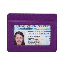 KALMORE womens Credit Holder Genuine Leather Slim Minimalist Card Case Wallet, Purple With Id Window, Classic US