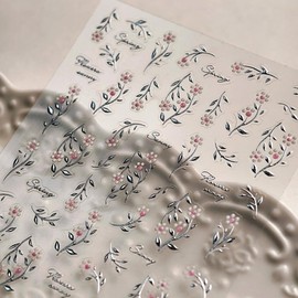 Leaf Flower Nail Stickers Gold Branch Nail Designs 3D Self-Adhesive Silver Leaf Nails Supplies 5D Embossed White Pink Floral Nail Decals Summer Nail Art Decoration for Women DIY Manicure 2 Sheets