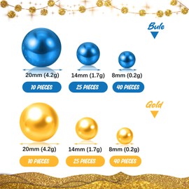 Blue Gold Vase Filler | 150PCS Pearls Bead for Centerpieces Vases | 8/14/20 mm No Hole Beads, Fake Pearls for Wedding Birthday 2025 Graduation Party Table Centerpieces Decor