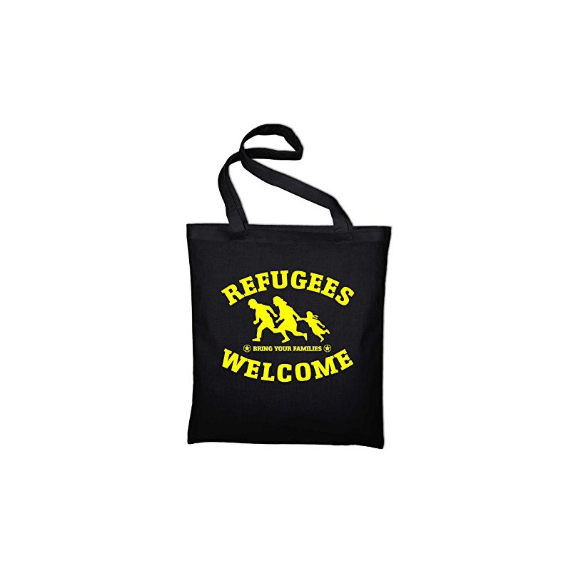 Refugees Welcome Jute Bag Bag Bag Cotton Bag, BLACK (Black)