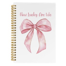 CUANFDDSF Pink Bow Inspirational Notebook, Positive Affirmations Stress Relief Gifts, Office College Motivational Journal Notebooks, How Lucky Are We Hardcover Spiral Notebook 5.5x8.3 Inch