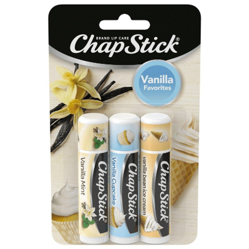 Bálsamo labial sabor vainilla favoritos, paquete de 3 de 0,15
