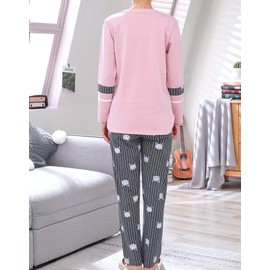 Vopmocld Big Girls Pajama Sets Long Sleeve Striped Lovely Cats Sleepwear 2 Piece PJS, Gray, 16