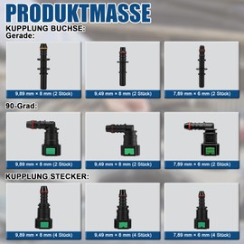 WODHMIEY 36 Piece Quick Release Fuel Line Connector Set SAE 9.89 mm 9.49 mm 7.89 mm 6.3 mm Fuel Hose Connector Straight & Angle for Car Motorcycle Boat ID8 mm ID6 mm ID3 mm (9 Sizes)