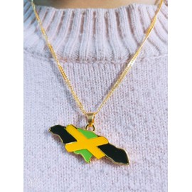 Askana Fashion Unisex Country Flag Map Gold Pendant Necklace (Jamaica)