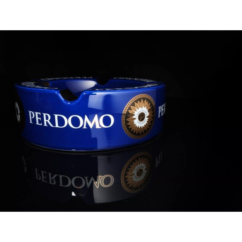 Perdomo Blue and Gold Ceramic Large Cigar Ashtray 9" Diameter