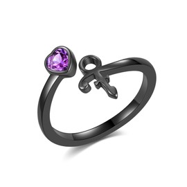 Prince Symbol Ring Sterling Silver Adjustable Black Wrap Prince Symbol Ring for Prince Lover, Metal, Cubic Zirconia