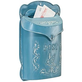 Red Co. 10.5” x 15.5” Aged Blue Shabby Chic Metal Wall-Mounted Embossed Post Mailbox Decoration
