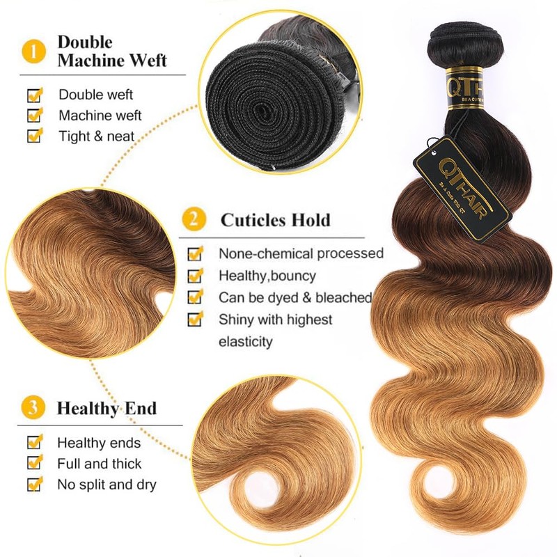 QTHAIR 16A Grade Ombre Body Wave Hair 1 Bundle 16"