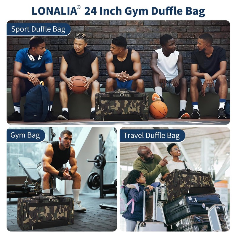 LONALIA 24 inch Gym Duffle Bag with Shoe Compartment -