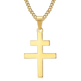 BOBIJOO JEWELRY - Pendant Necklace Cross of Lorraine Patriarchal d'Anjou in French Resistance Steel Gold Plated Plated with, Stainless Steel, Lorraine