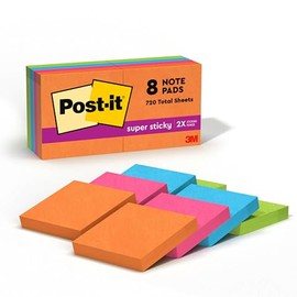 3M Post-it Notas Adhesivas Super Sticky, Color Río de Janeiro, 2x2in, 8 blocks, 90 hojas c/u (Modelo 622)