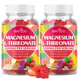 1000mg Magnesium L-Threonate Gummies for Kids & Adults - Muscle & Nervous System Support, Vegan, Sugar-Free Strawberry Flavor, 120 Gummies