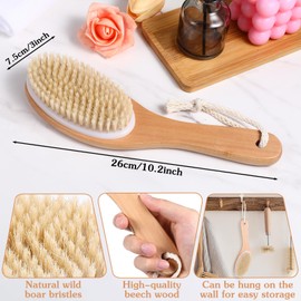 Dry Brish Natural Bristle Dry Brushing with Contoured Wooden Handle for Skin Care, Cellulite, Back Legs Feet Exfoliates Dead Skin Drybrush Body Brush