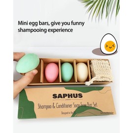SAPHUS Egg Shampoo Bars and Conditioner Bars Gift Set, Travel Size Solid Shampoo and Conditioner, 4Pc Sampler Set, Sulphate Free, Plastic Free