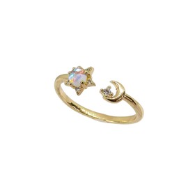Adjustable Moon and Star Ring, Opalite Star and Moon Ring, Gold-Plated Celestial Ring, Crescent Moon Ring