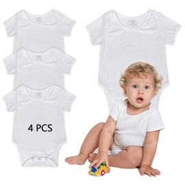 ORJ 4 PCS Baby bodysuit Sublimation Blanks baby undershirts,White Short Sleeve Polyester romper newborn t shirts