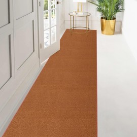 Kapaqua Custom Length Solid Color Runner Rug Non Slip Rubber Backing for Hallway Stair Kitchen Living Room, Burnt Orange, 23in X 5ft