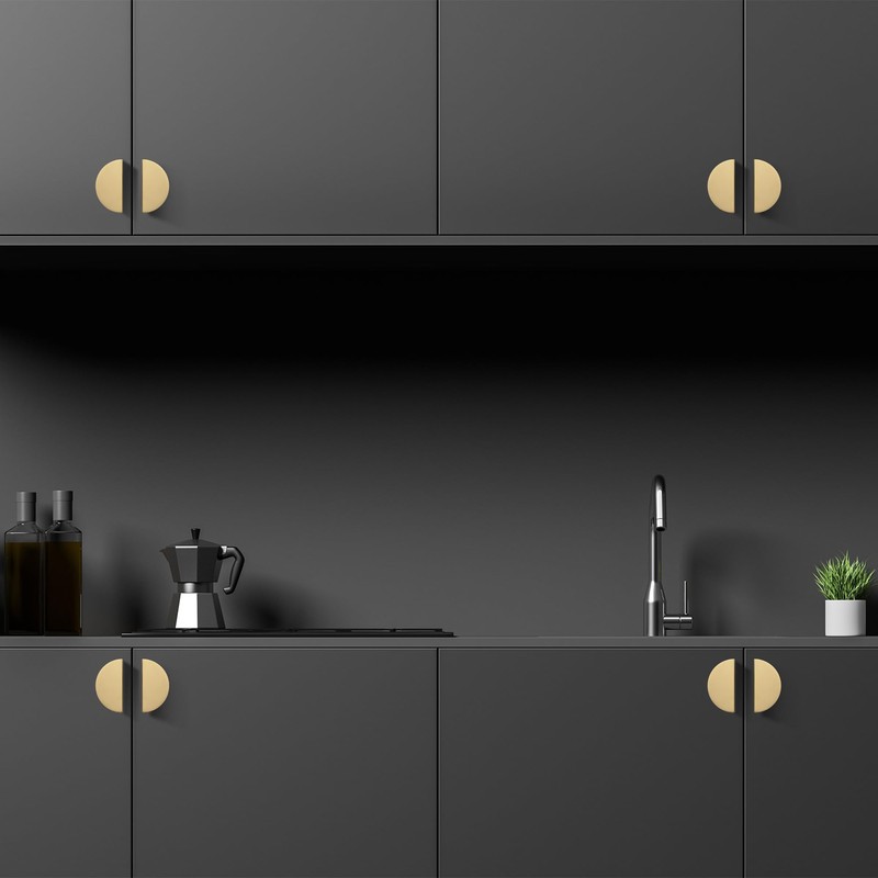 QOGRISUN 5-Pack Solid Brass Cabinet Pulls, Gold Half Moon Drawer