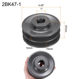 uxcell 2BK47-1 V-Belt Sheave 1"Bore 4.45"OD Double Groove Web Sheave Bored-to-Size Sheave, Cast Iron, Belt Section for 3L or B Belt