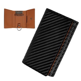 【JEANE.LIDYA】Key Case Men's Women's Carbon Leather 6-Hook Smart Key Compatible Car Light Vehicle Waterproof Small Slim Simple Card Key Key Case.., Brown