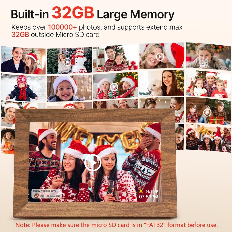 Uhale Digital Picture Frame 32GB Storage 10.1 Inch Wood WiFi