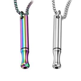 2Pcs Breathing Necklace,Anxietys Necklaces with Silent Design,Anxiety-Portable Breath Aids Inhaler Silent Design Holder Lanyard Simply Vaporless Stainless Steel Whistle,for Adults Women Men Meditation