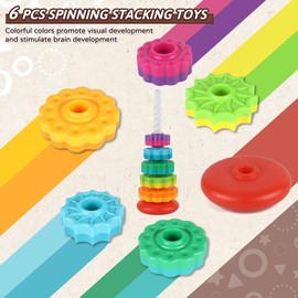 ALTGOU Baby Spinning Stacking Toys for Toddlers 1-3, Rainbow Ring Stacker Montessori Toys for Babies 6-12 Months, 1 2 3 One Year Old Girl Boy Christmas Birthday Gifts, Autism Sensory Learning Toy