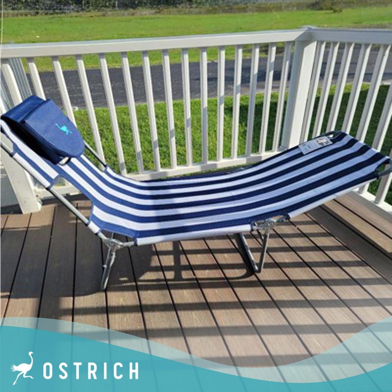 Ostrich Chaise Lounge Folding Portable Sunbathing Beach Chair, Striped (2