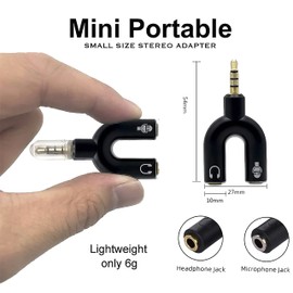 Adaptout Microphone Splitter - Headphone for 3.5 TRRS Mini Jack to 2 Sockets, One for the Microphone and the other for the Headphone