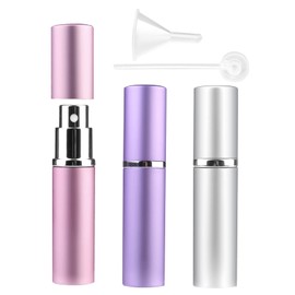Zingso Refillable Travel Perfume Atomizer Bottles, 3 Pcs 6ml, Mini Portable Spray Bottles for Perfume Aftershave, Empty Travel Bottles with Funnel (Pink, Silver, Purple)