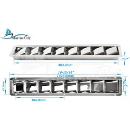 MARINE CITY Stainless-Steel 8 Slots Louvered Vent-16-13/16 Inches × 3 Inches ×1-1/4 Inches (2 Pack)