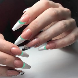 Lnngub 12 Sheets Nail Stickers for Nail Art, French Nail Sticker Gradient Stripes, Nail Art Stickers with Curved Lines, Self-Adhesive French Tip Stickers, Nail Decals for Manicure Decoration