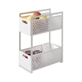 Yamazaki Home Tower 2 Tier Sliding Baskets Organizer Rack For Pantry Or Under Sink Storage - Space-Saving Solution For Spices, Cans, Cleaning Goods - Abs Plastic -